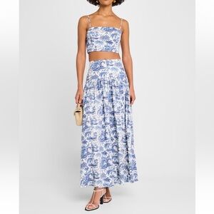 STAUD Blue Toile Federico Crop Top & Procida Maxi Skirt, Size M top / 4 skirt